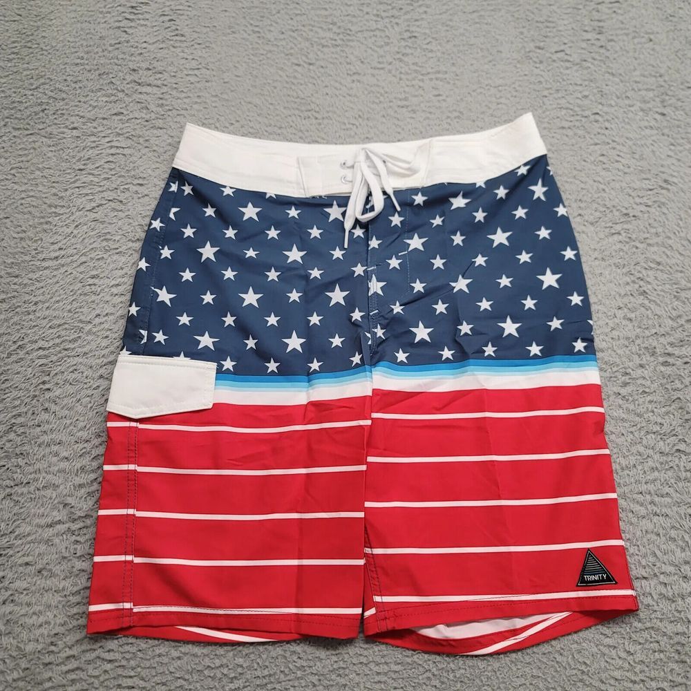 Trinity Shorts Mens 30 Red White Blue‎ USA America Boardshorts Flag Casual Swim